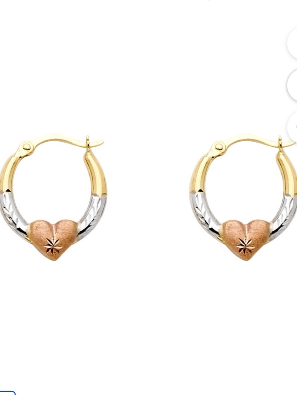Heart Hoop Huggie Earrings in 10K Tri-Tone Gold